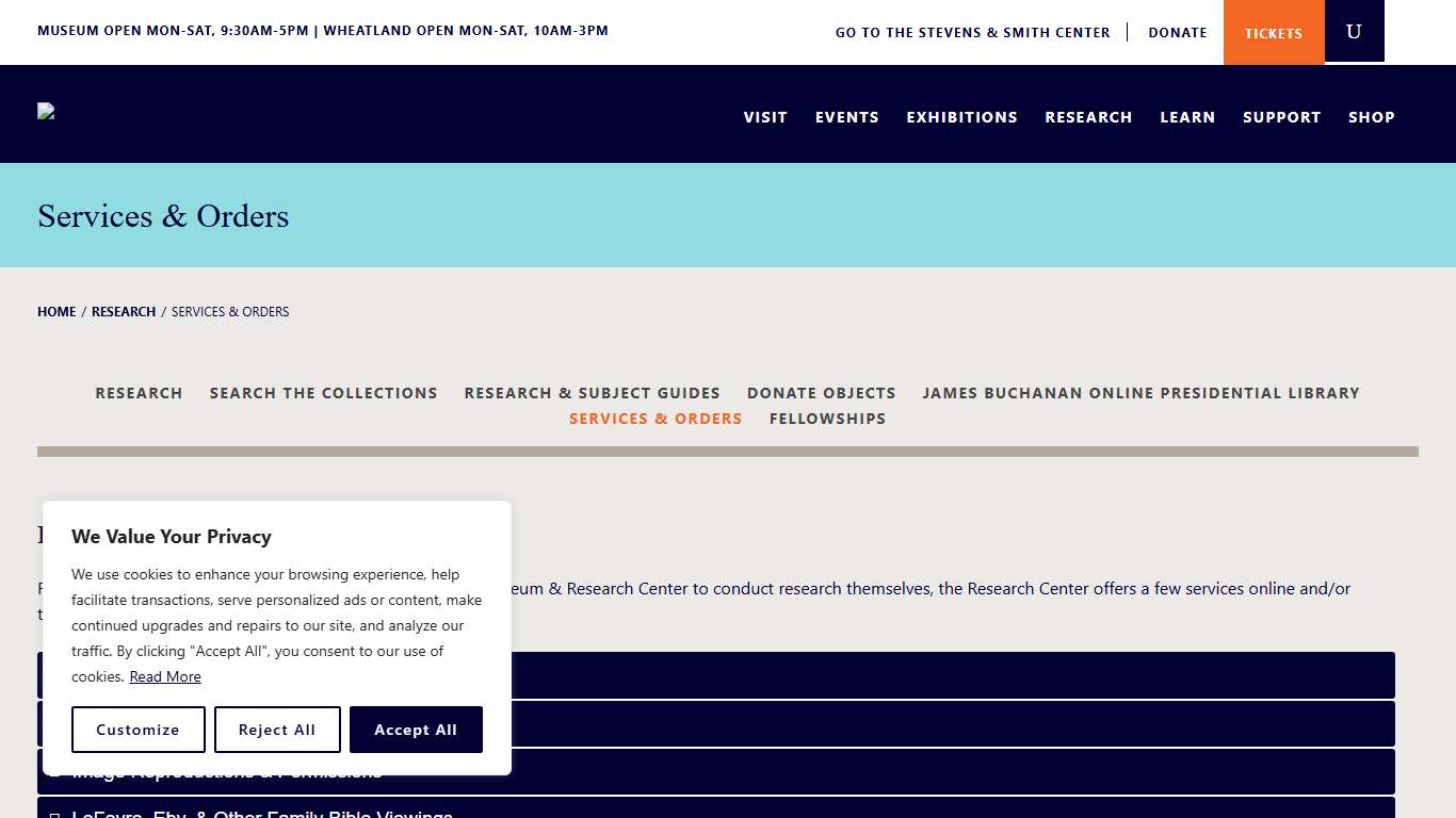 Services & Orders - LancasterHistory