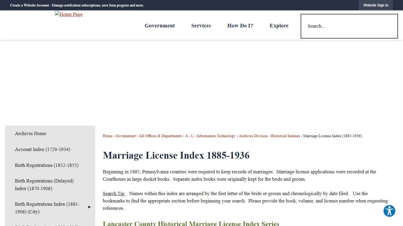 Marriage License Index 1885-1936 Lancaster County, PA - Official Website